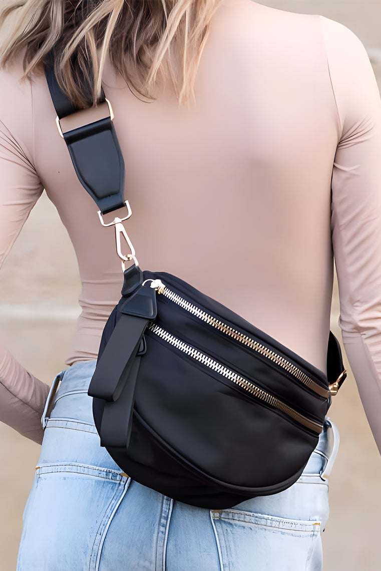 Fiery Red Double Zip Crescent Shape Adjustable Sling Bag