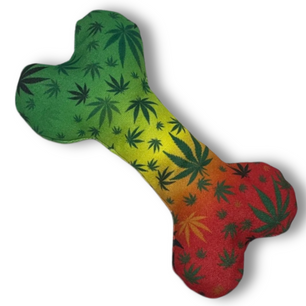 Stoned to da Bone, Rasta Marijuana Leaf Patten - Squeaky Bone Dog Toy - 8