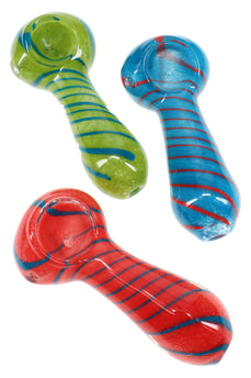 Spiral Striped Frit Glass Spoon Pipe “Pocket Cyclone” – 3.5″ – Assorted Colors