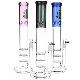 SeshGear Triple Honeycomb Perc Straight Tube Water Pipe - 15