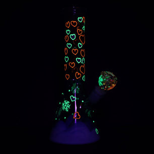 Heart Blossom Beaker Glass Water Pipe - 10" / 14mm F