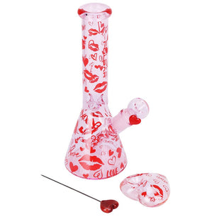 Pulsar Valentine's XOXO Glass Beaker Water Pipe & Hand Pipe Set - 10