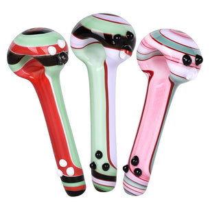 4CT BUNDLE - Cream Stripes w Marbles Glass Spoon Pipe - 4.75
