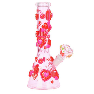 Hearts in Hearts Beaker Glass Water Pipe - 10