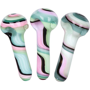 3CT BUNDLE - Heady Ribbons Glass Spoon Pipe w Marble - 4