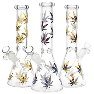 Stylized Hemp Leaf Glow in Dark Glass Water Pipe - 10
