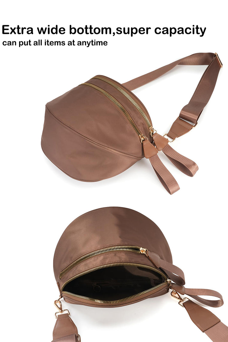 Fiery Red Double Zip Crescent Shape Adjustable Sling Bag