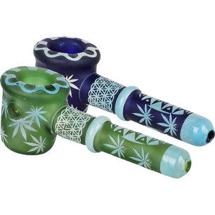 Flower of Leaf Sandblasted Glass Hand Pipe - 4.75