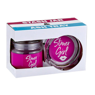 ASHTRAY AND STASH JAR SET - PINK STONER GIRL DESIGN