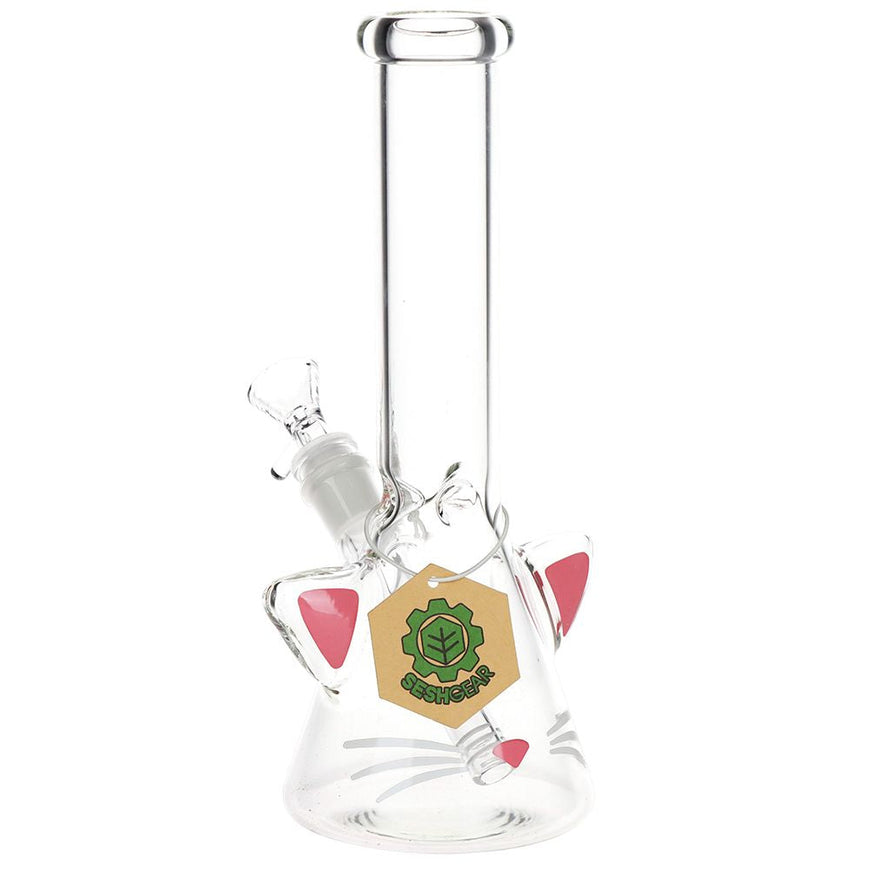 SeshGear Kitty Whiskers Beaker Glass Water Pipe - 9.75" / 14mm F