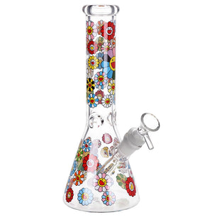 Smiling Flowers Beaker Glass Water Pipe - 10