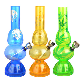 Mini Acrylic 2 Bubble Water Pipe w/ Built in Grinder Base - 6.75