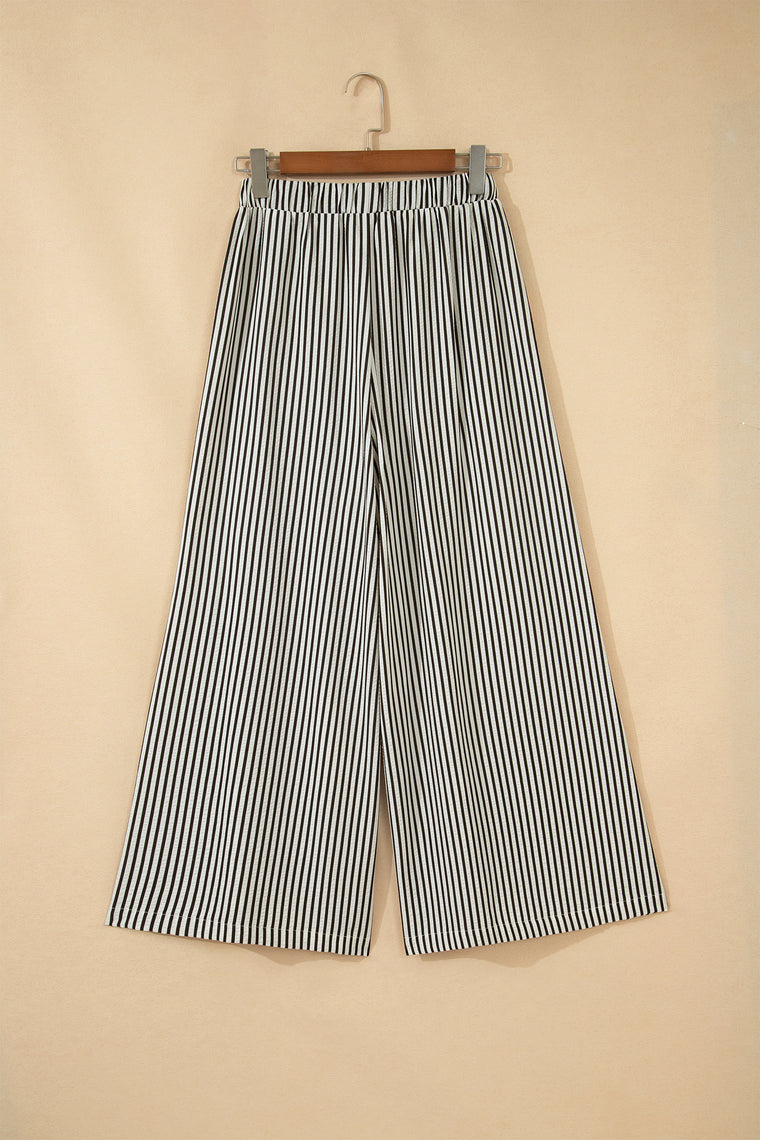 Black Stripe Elastic Waist Ultra Wide Leg Pants