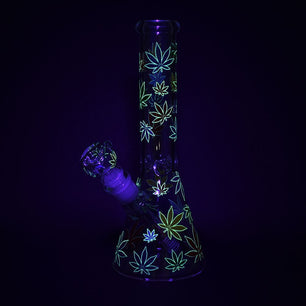 Rainbow Pride Leaf Beaker Glass Water Pipe - 10.25" / 14mm F
