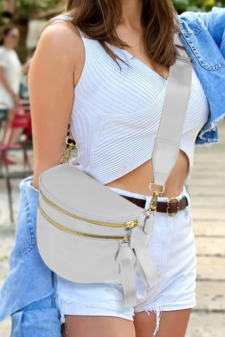 Fiery Red Double Zip Crescent Shape Adjustable Sling Bag