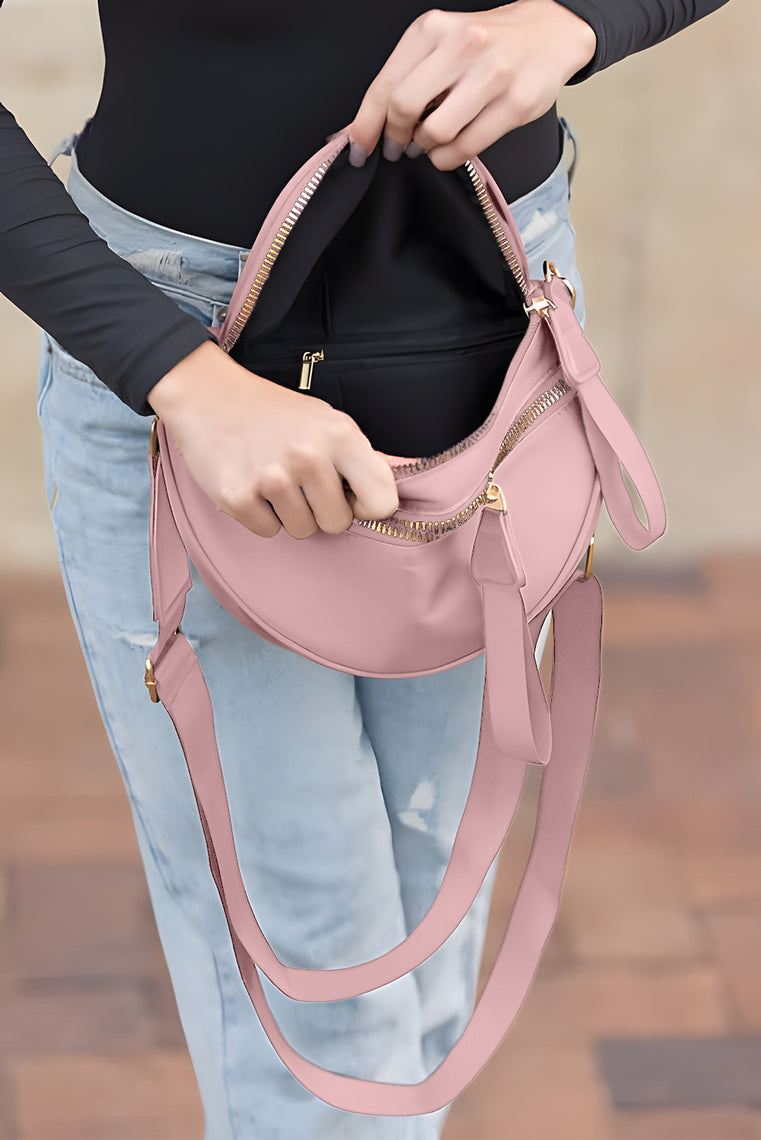 Fiery Red Double Zip Crescent Shape Adjustable Sling Bag