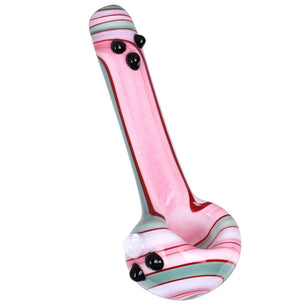 4CT BUNDLE - Cream Stripes w Marbles Glass Spoon Pipe - 4.75" / Assorted Colors