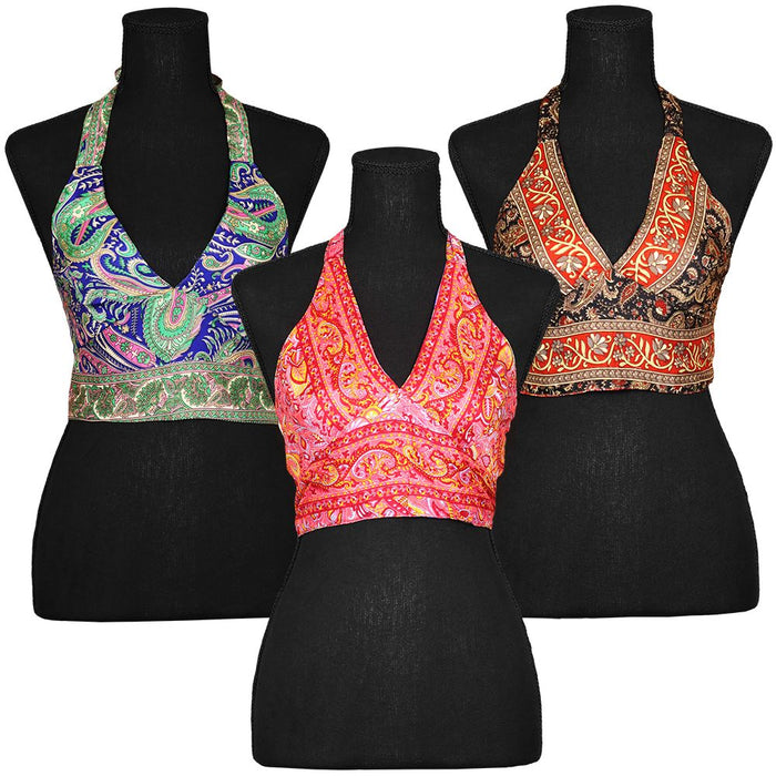 Silk Halter Tie Crop Top - One Size